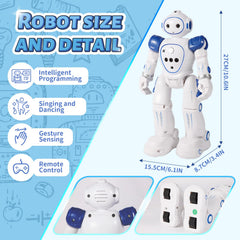 LENGTOUQ robot lights blue LED eyes while singing and dancing.