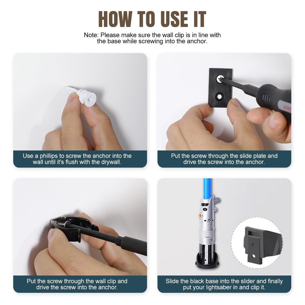 Lenink black wall-mounted display showcasing a lit lightsaber glow.
