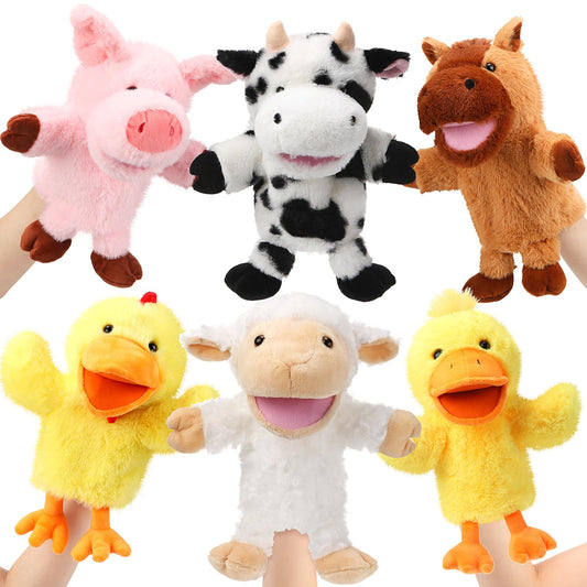 Lenwen cow hand puppet with movable mouth for lively storytelling and role play.