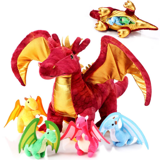 Lenwen dragon plush 16-inch mommy with babies for cozy bedtime cuddling.
