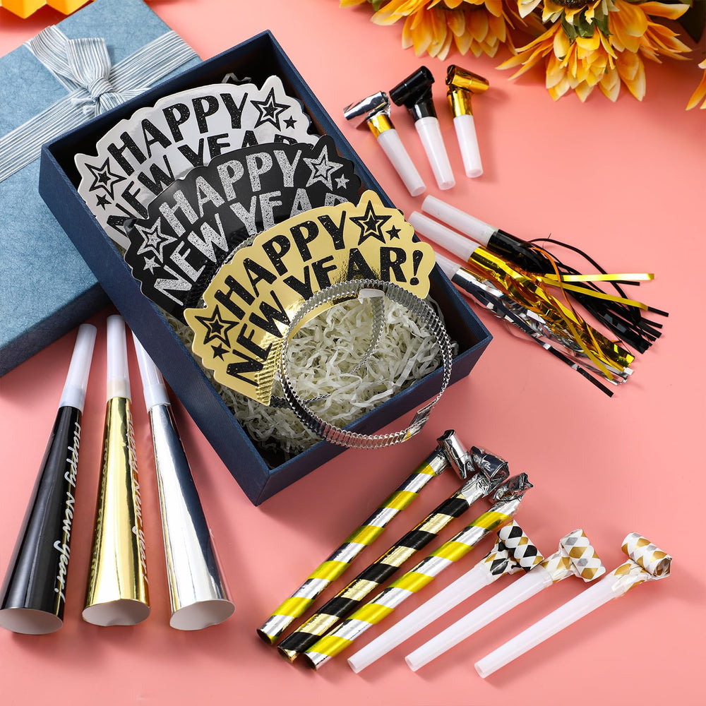 Lenwen assorted noisemakers set enhances New Year’s party atmosphere.