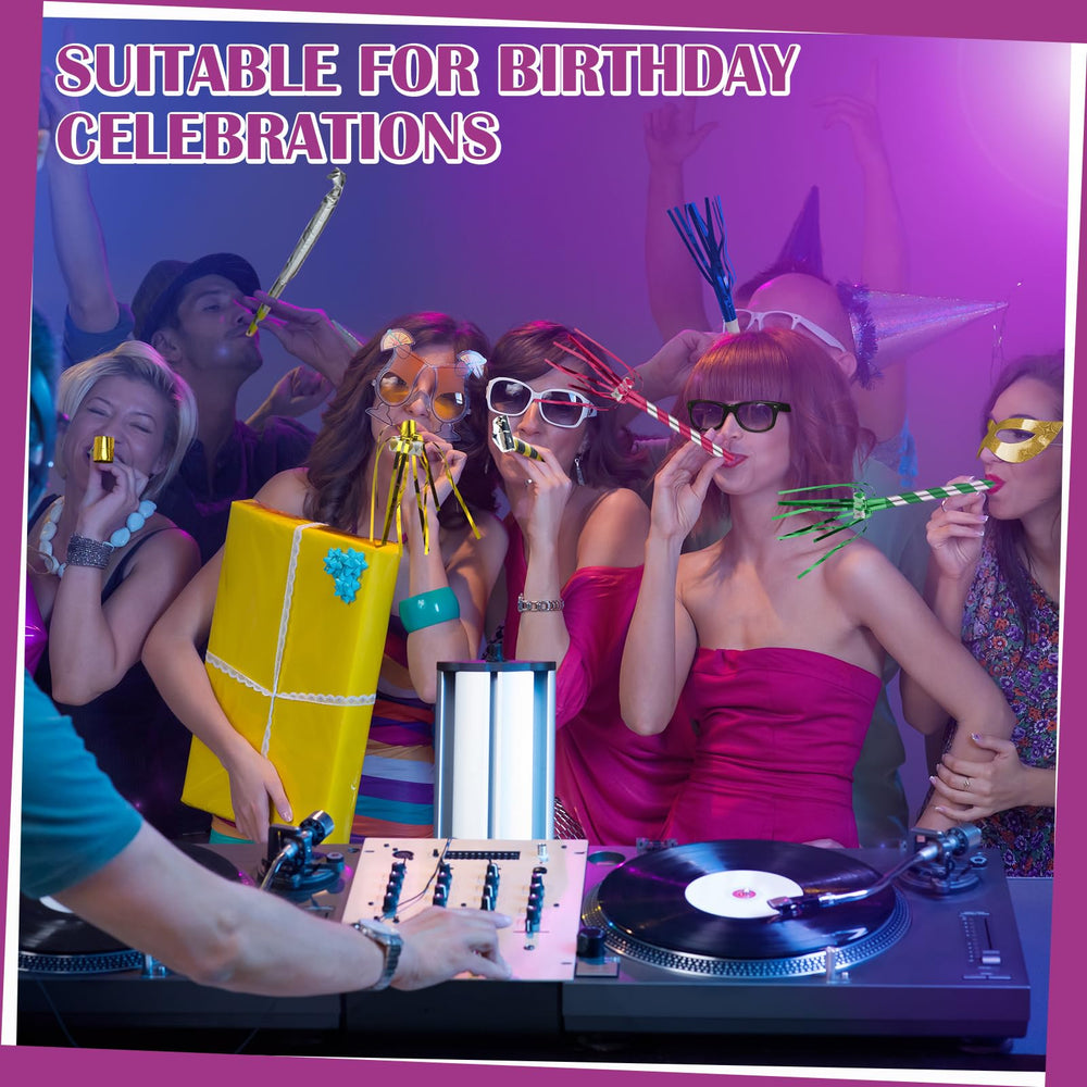 Lenwen silver-gold paper blowout offers glamorous party prop and sound.