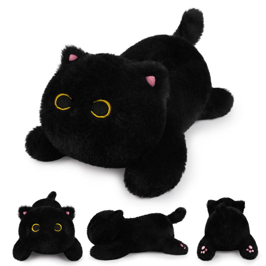 Leokawin weighted black cat plush belly pellets provide comforting heft for cozy cuddles.