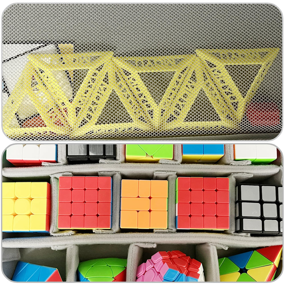LeoTube case with Velcro compartments adapting to cube sizes during transport