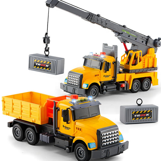 LerBao 2-pack construction trucks with crane for imaginative play and skill development.