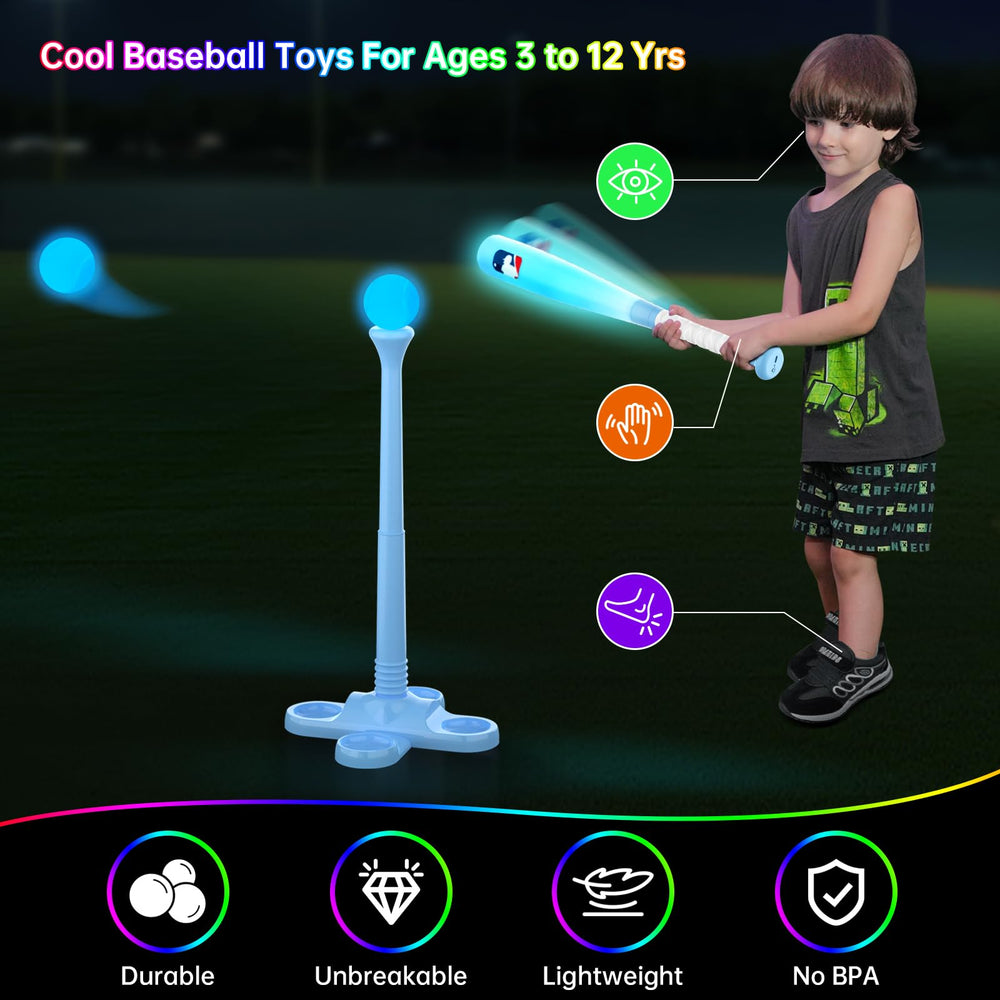 Leshein telescoping batting tee with glow features and storage-ready design