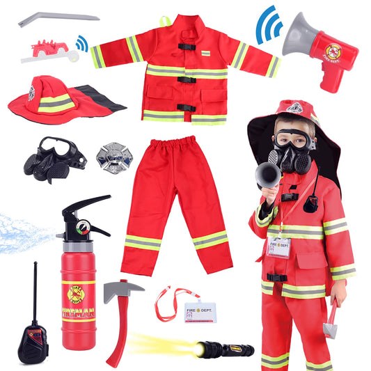 Lesheng Space firefighter costume jacket and pants for kids, durable and bright red.
