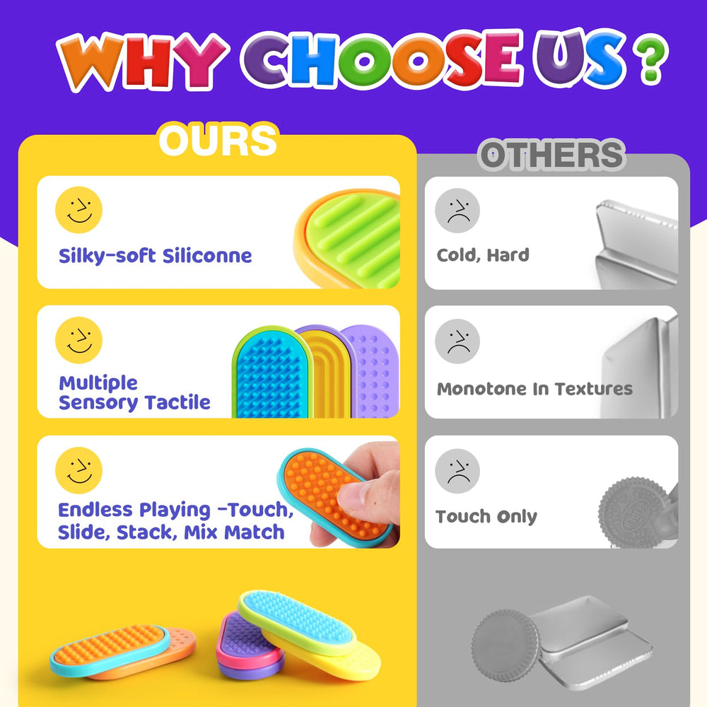 Lesong sensory sliders front-pack view showing six color options for classrooms
