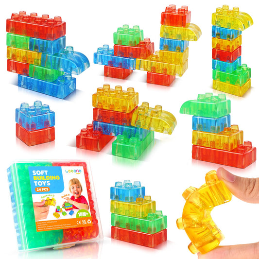 Lesong sensory soft blocks in assembly play encourage creative stacking and fine motor skills.