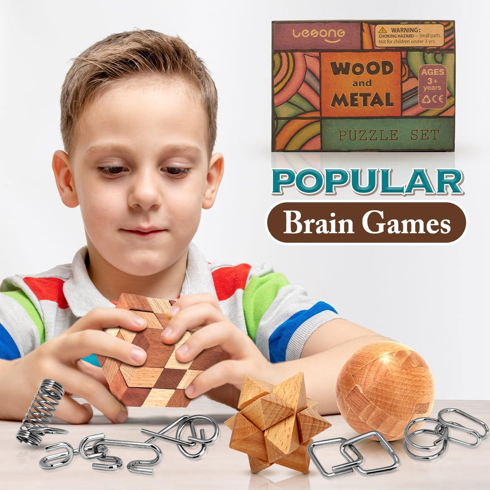Lesong wooden coil puzzle set with plastic storage box