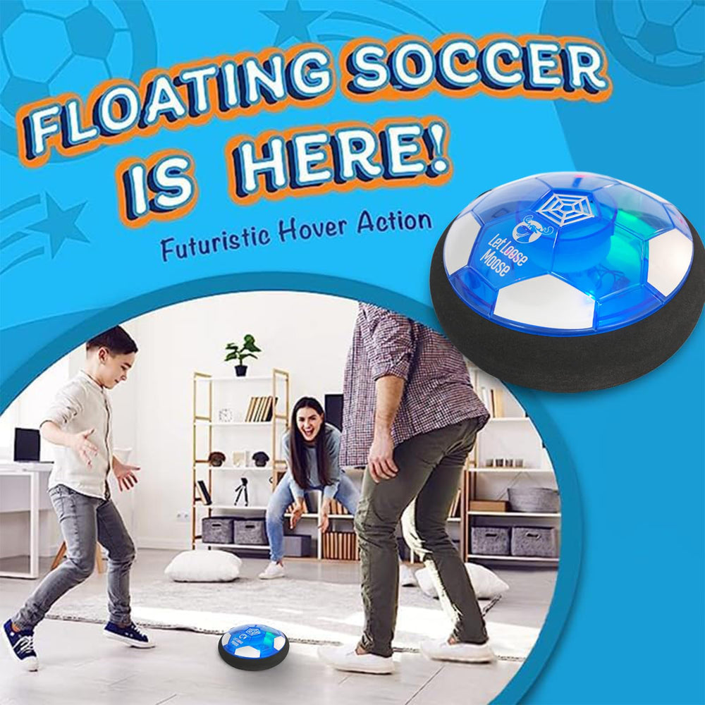 Let Loose Moose hover ball demonstrates indoor play on smooth surfaces.