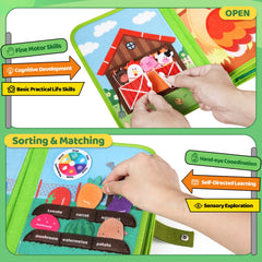 Letapapa Farm Busy Book animal puppets enabling pretend farming and fine motor play