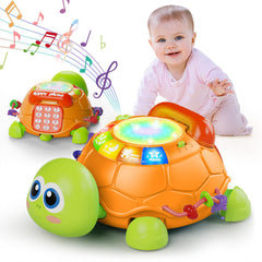 Letapapa turtle toy in crawling mode with engaging motion for baby movement.