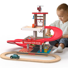 Letoiz toy car garage with elevator for imaginative play and hand-eye coordination