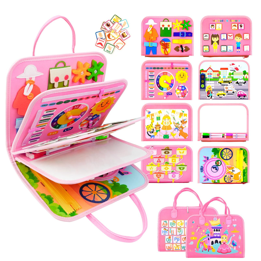 Letoya Busy Board princess dress-up activity promotes fine motor skills.