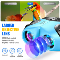LET'S GO! binoculars blue shock-proof rubber armor protects against drops on adventures.