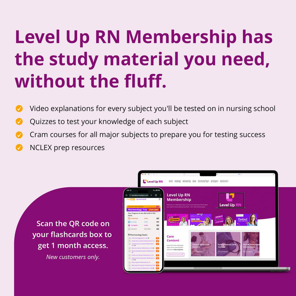 One-month Level Up RN membership access via QR code on the box