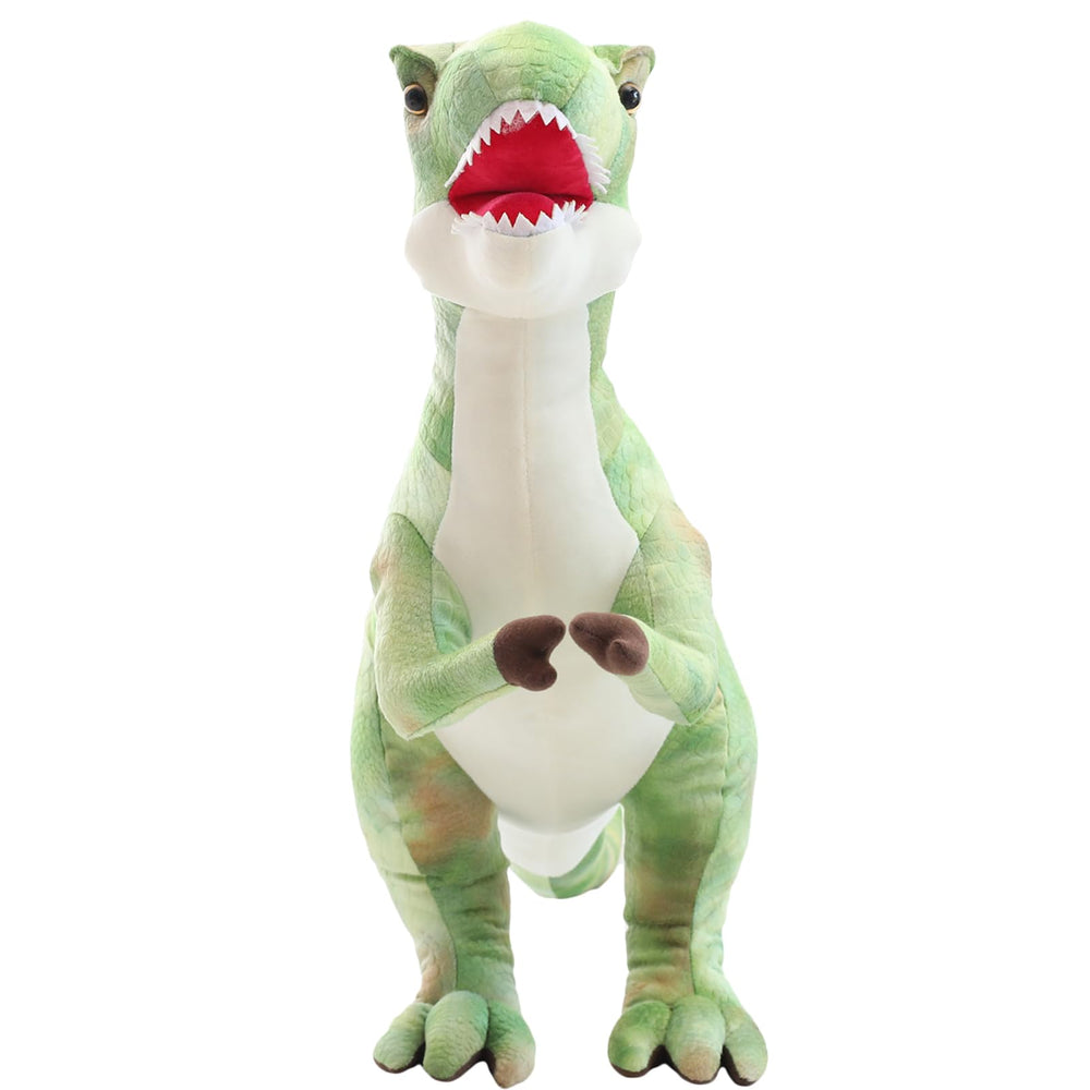 Levenkeness T-Rex plush decor adds playful holiday ambiance.