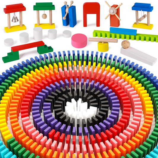 Lewo 1000 dominoes wooden pieces arranged for color recognition and imaginative play.