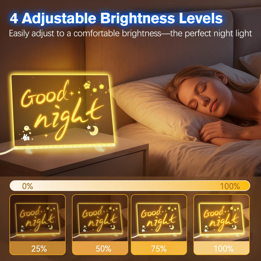 Lewondr LED Note Board acrylic writing area offers smooth wipe-clean surface.