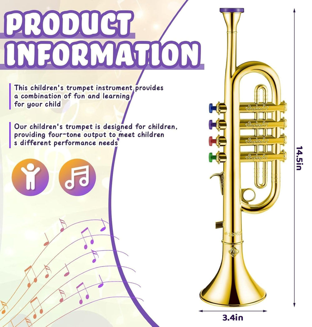 Child holding Lewtemi Gold Trumpet Toy during playful learning session