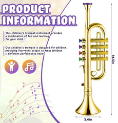 Child holding Lewtemi Gold Trumpet Toy during playful learning session