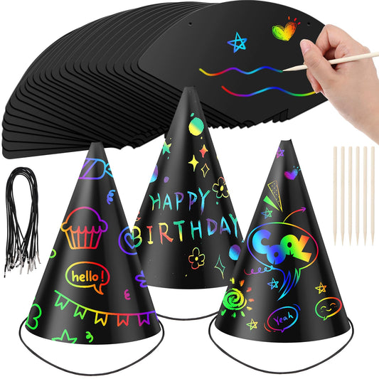 Lewtemi scratch party hats cone design ready for vibrant color reveals.