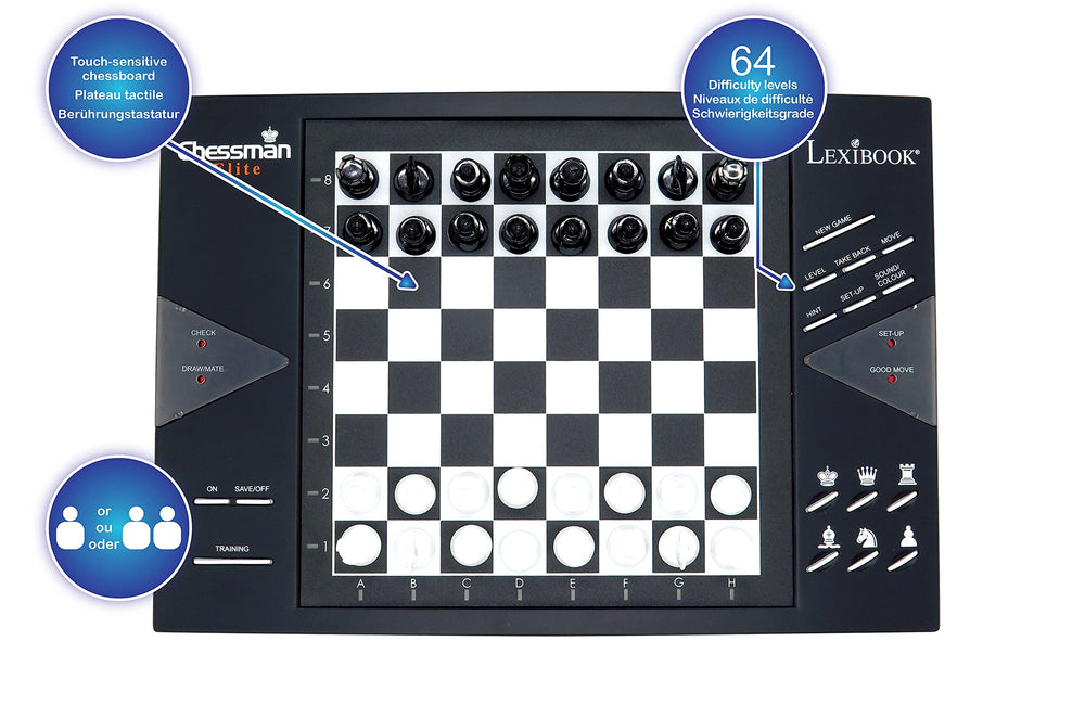 Lexibook Chessman Elite displays 64 levels for tailored practice.
