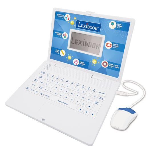 LEXIBOOK educational laptop with bilingual activities for English and Spanish learners.