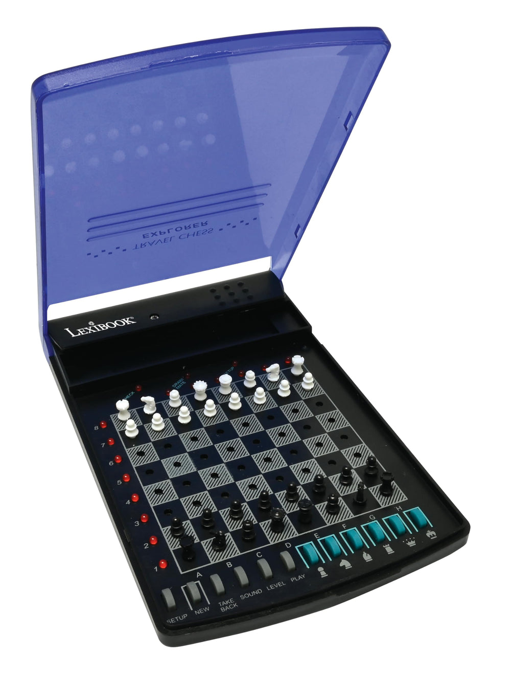 Lexibook electronic travel chess set in compact form for travel readiness.