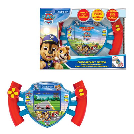 Lexibook Paw Patrol Cyber Arcade Console front view, compact design for easy transport.
