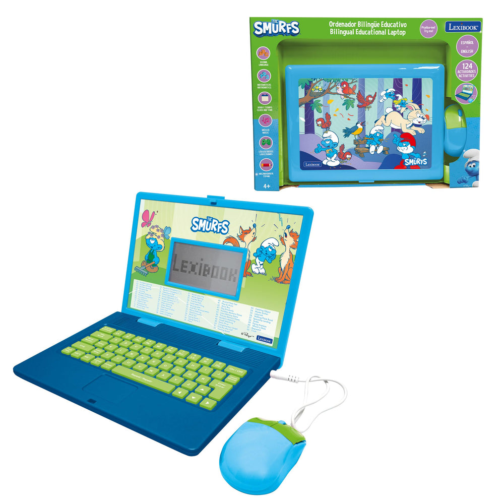 Lexibook The Smurfs bilingual laptop front view supports engaging language learning.