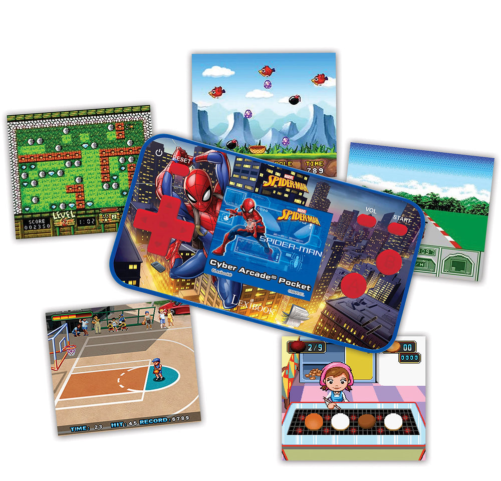 Lexibook Spider-Man Cyber Arcade color LCD screen close-up with vivid display