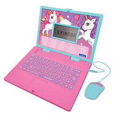 LEXiBOOK Unicorn Laptop opened with a colorful LCD screen for bilingual learning