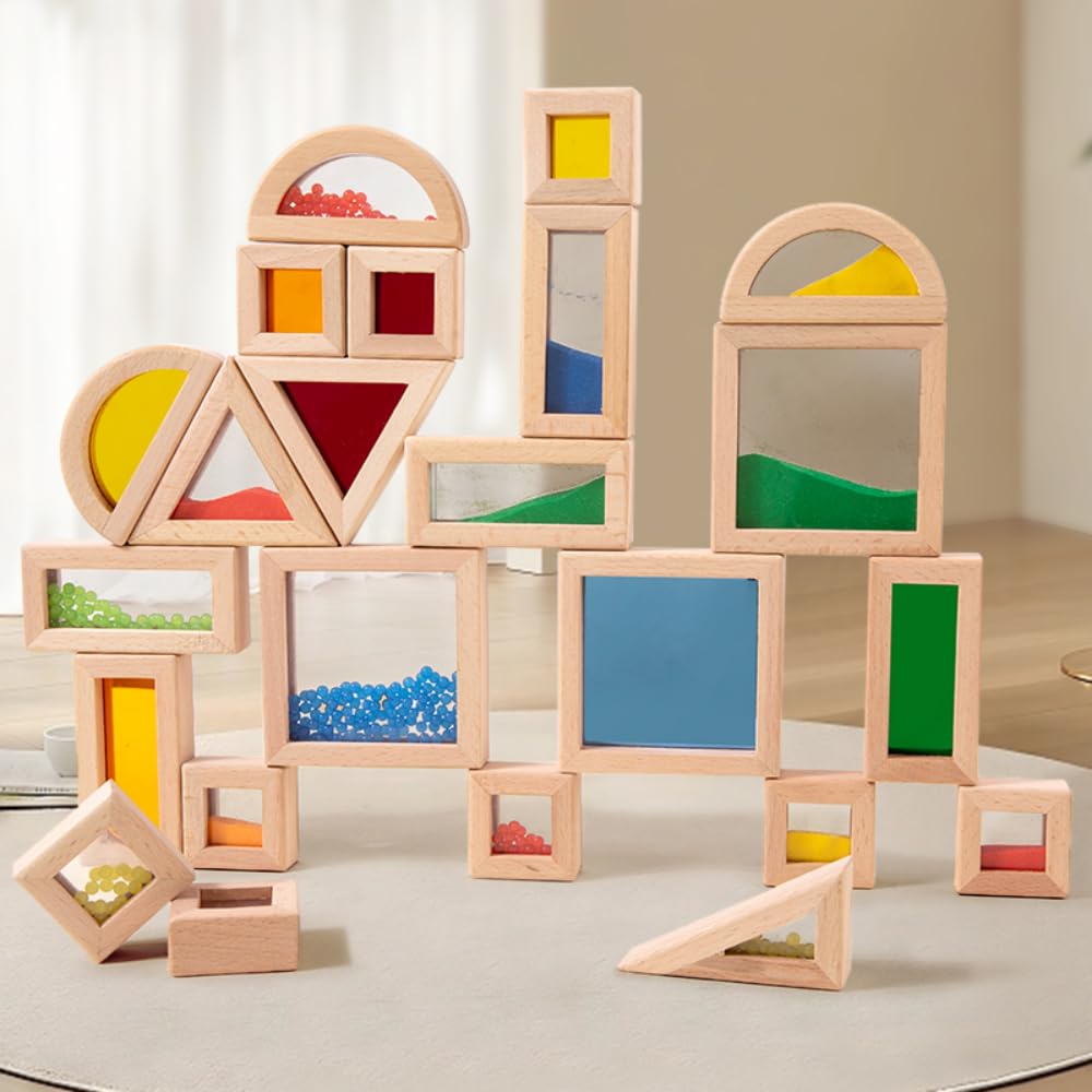 Lexza Colorful Geometric Blocks: wooden shapes that spark creativity and early problem solving.