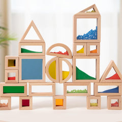 Lexza Rainbow Sensory Blocks: colorful wooden blocks for imaginative play and fine motor skills.