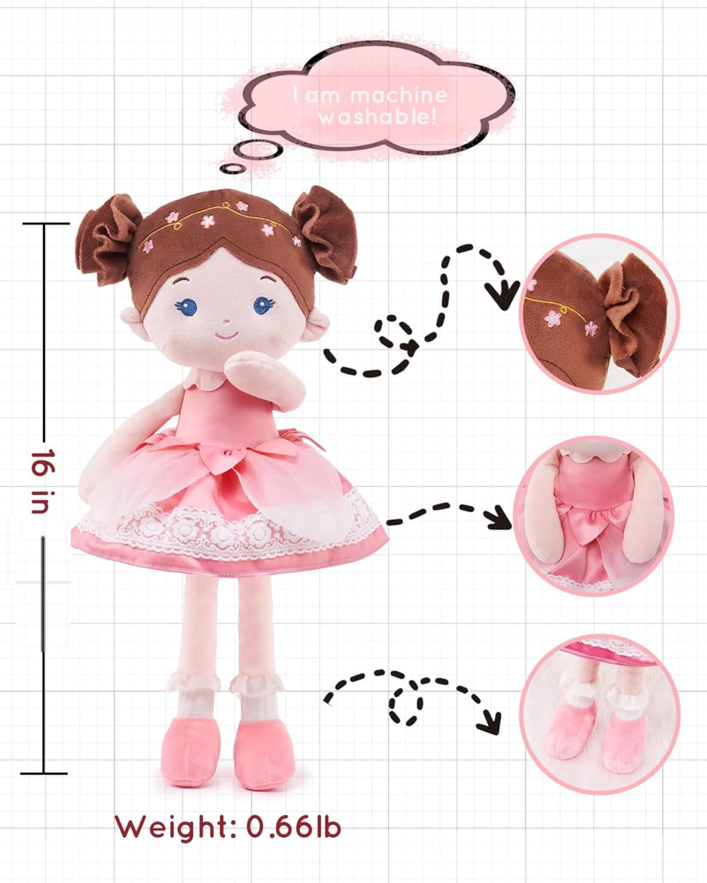 LeyaDoll close-up of face, ultra-soft fabric for comforting hugs.