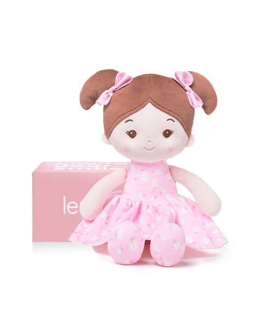 LeyaDoll FloraBelle pink doll face offers soft, comforting cuddles for little ones.