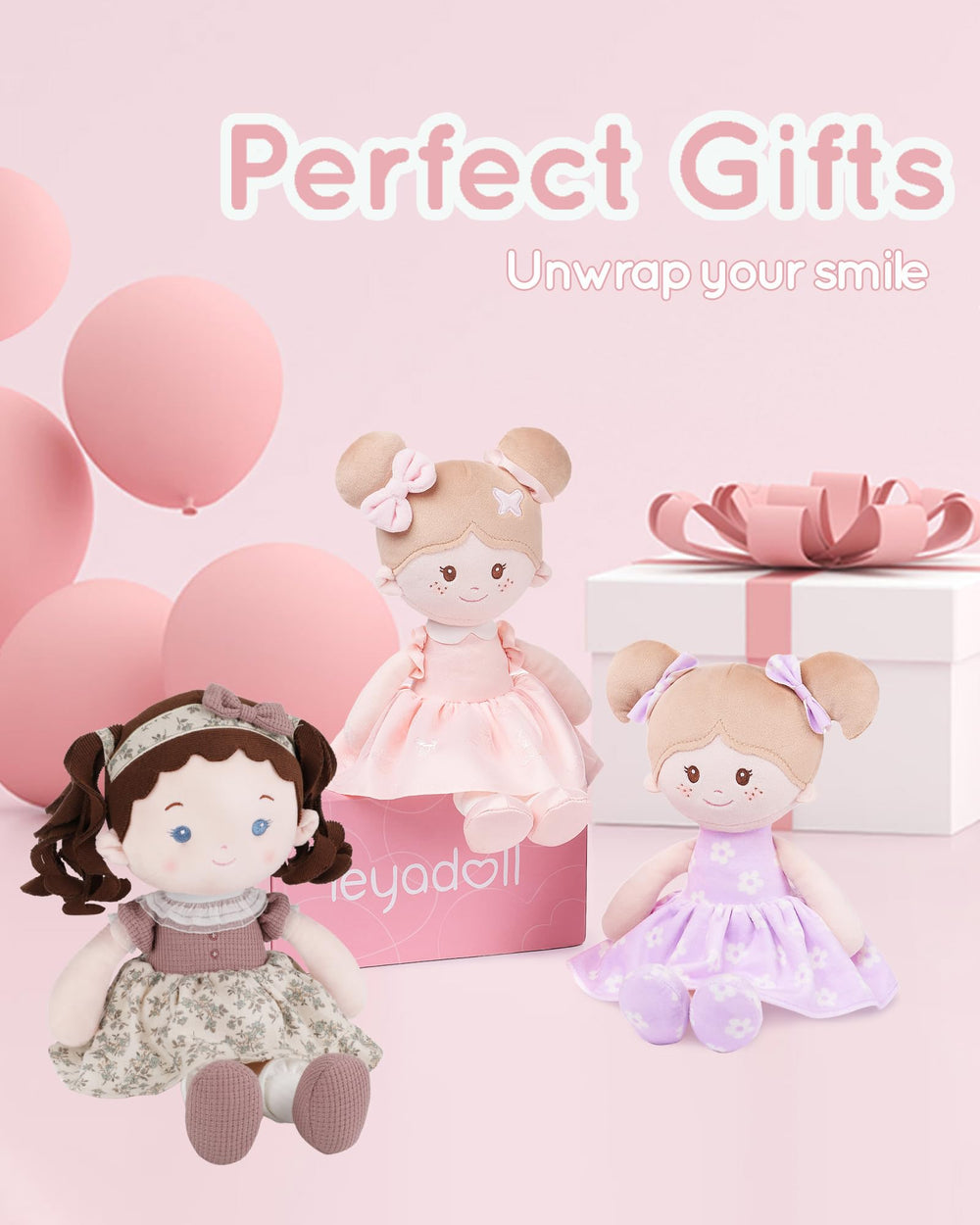 LeyaDoll 16-inch pink gift box image demonstrates ready-to-gift packaging.