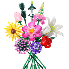 Leyic Flowers Bouquet Building Set displays 699 pieces for vibrant home decor and creative play.