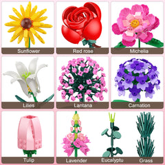 Leyic bouquet blocks show durable ABS pieces for long-lasting DIY designs.