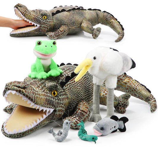 Leyndo 6 in 1 alligator plush with interactive mouth for imaginative play