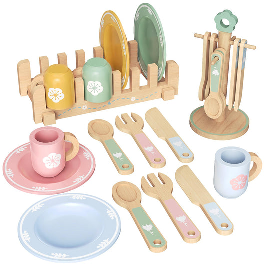 LFENYIGI wooden kitchen playset with dinnerware for imaginative meals