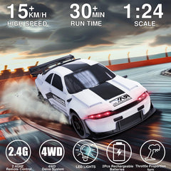 LFOLUSU RC drift car showing four-wheel drive system for strong traction.