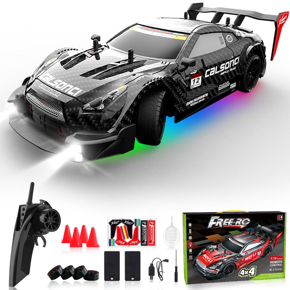 LFOLUSU RC drift car front view with LED headlights for night driving