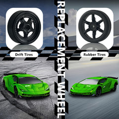 LFOLUSU RC drift car includes interchangeable tires for drift and fast racing.