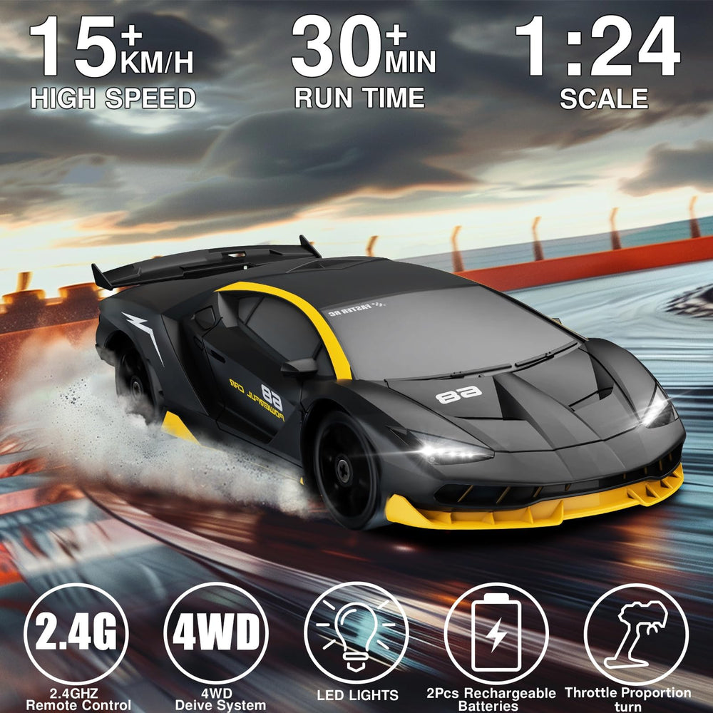 LFOLUSU RC drift car side view showcases agile drifting capability on demand.