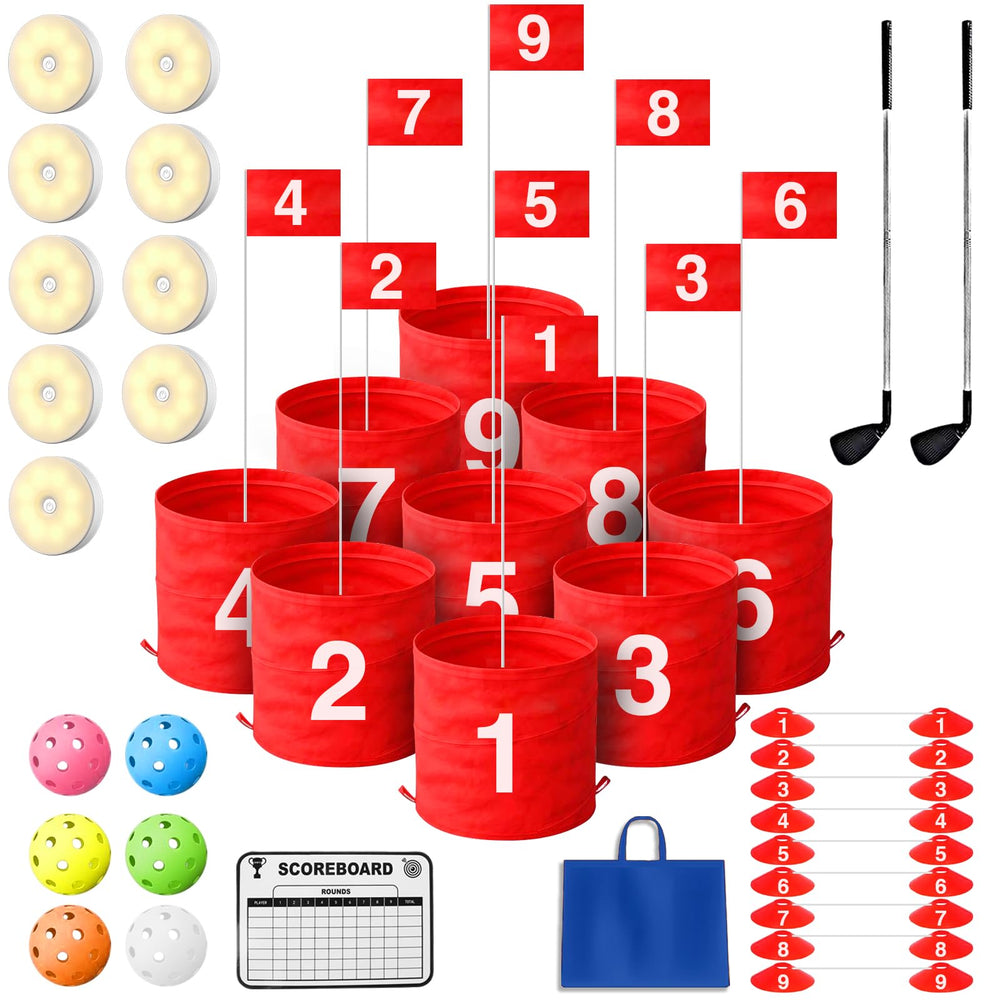 LHPY 9-holes golf set in backyard for outdoor family fun