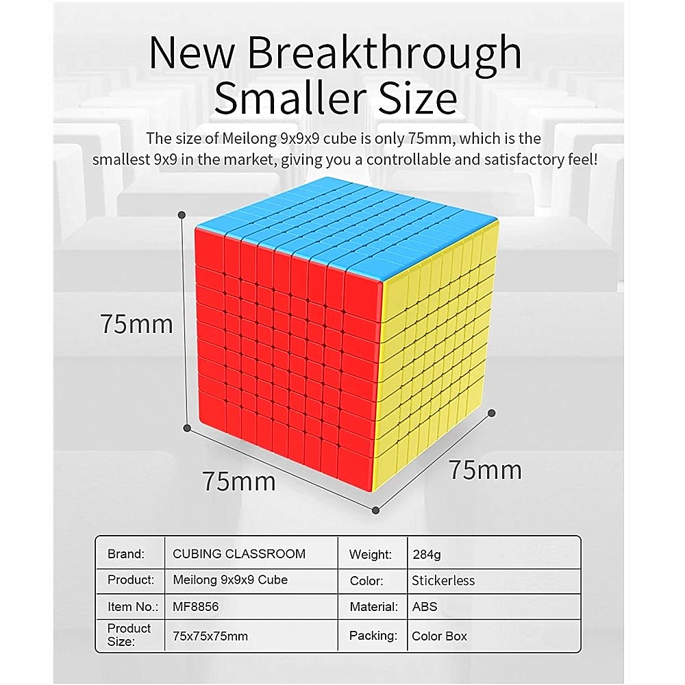 Meilong 9x9x9 stickerless ABS close-up shows durable, color-stable surface.