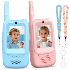 Libegar video walkie talkies blue and pink set for kids’ indoor outdoor play